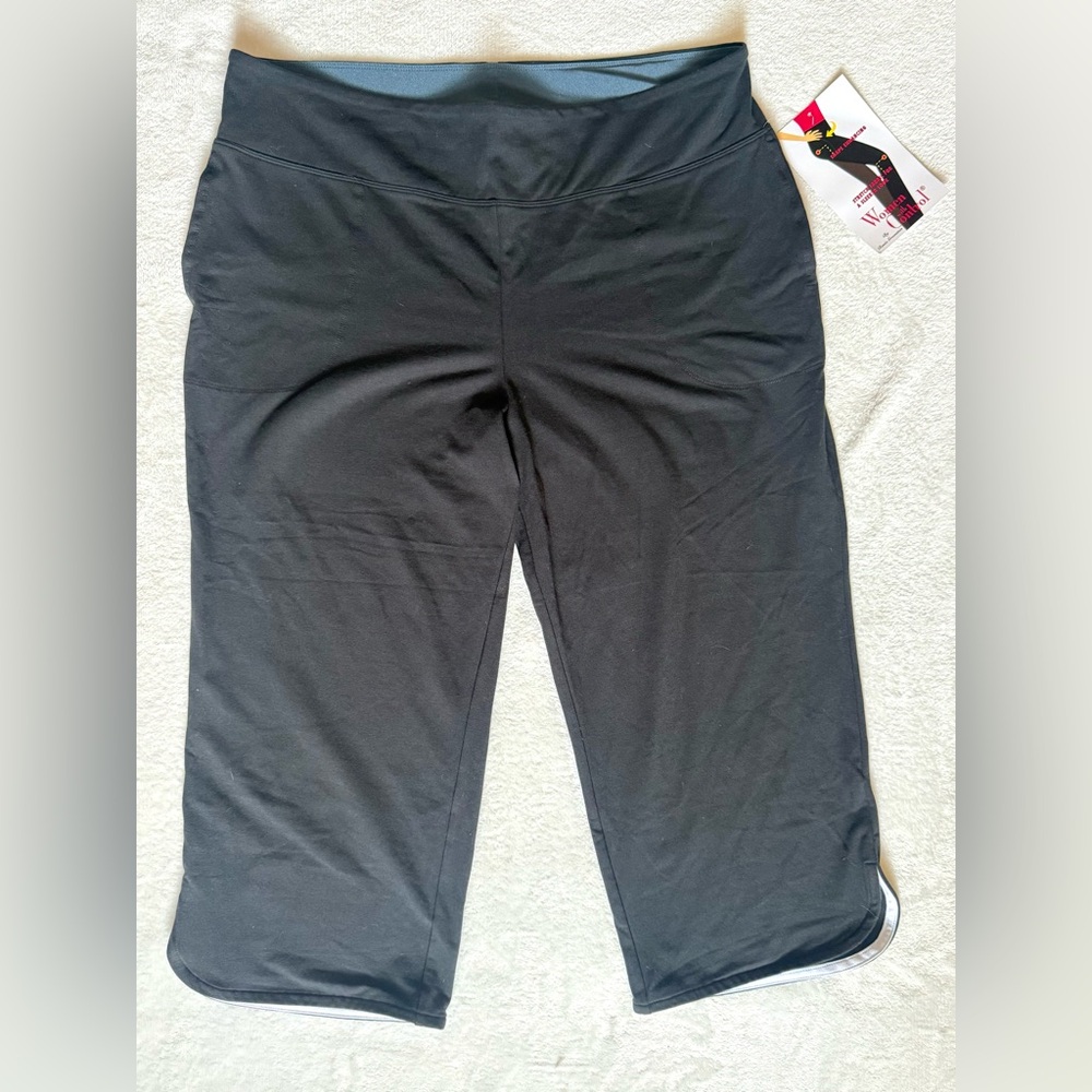 Women With Control 1XP Black Cotton Jersey Tulip Hem Cropped Pull On Pants